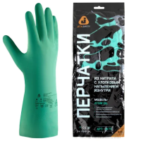Перчатки нитриловые КЩС JETA SAFETY, хлопчатобумажное напыление, размер 9, L (большой), зеленые, JN711, JN711-09-L