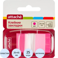 Клейкие закладки пластиковые Attache красные, 25х45мм, 25 листов