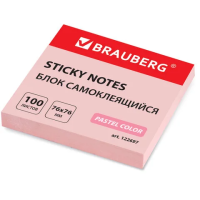 Блок для записей с клейким краем Brauberg 76х76мм, розовый 100л