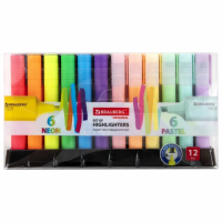 Набор текстовыделителей Brauberg Original Neon 12 цветов, 1-5 мм