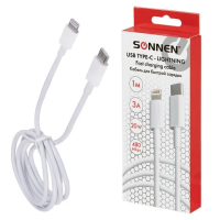 Кабель USB Type-C-Lightning с поддержкой быстрой зарядки для iPhone, белый, 1 м, SONNEN, медный, 513