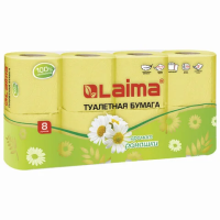 Туалетная бумага Laima ромашка, 2 слоя, 8 рулонов, 19м, желтая