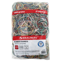 Резинки для денег Brauberg 60x1.5мм, 1кг, разноцветные, 1800шт