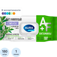 Влажные салфетки Aura Family с антибактериальным эффектом, с крышкой, 180шт/уп