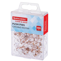Кнопки для пробковых досок Brauberg Clear and Gold 100шт/уп, 11мм