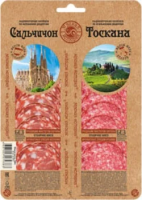 Ассорти колбас Сальчичон и Тоскана сырокопченые нарезка, 100г