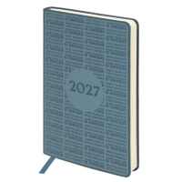 Ежедневник датированный 2027 А5 138х213мм BRAUBERG Aura, под кожу, гибкий, серо-голубой, 117931