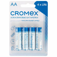 Батарейки алкалиновые 'пальчиковые' КОМПЛЕКТ 4 шт., CROMEX (КРОМЕКС) Alkaline, AA (LR6, 15A), блистер, 457130