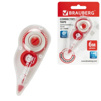 Корректирующая лента Brauberg 5мм х6м, красный корпус, с подкручиванием