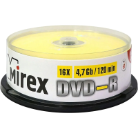 Диск DVD-R Mirex 4.7 Гб, 16x, Cake, UL130003A1M, 25шт/уп