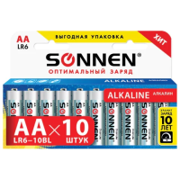 Батарейка Sonnen АА LR6, 1.5В, алкалиновые, 10шт/уп
