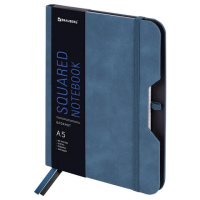 Записная книжка Brauberg Note синий, А5, 80 листов, в клетку, на сшивке, под кожу софт-тач