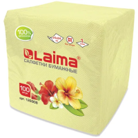 Салфетки бумажные Laima 24х24см, 100шт, 1 слой, жёлтые