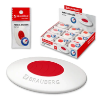 Ластик Brauberg Oval PRO 40х26х8 мм, овальный, красный пластиковый держатель, 229560