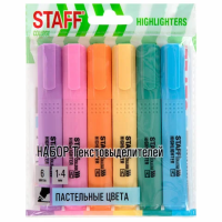 Набор текстовыделителей 6 ПАСТЕЛЬНЫХ ЦВЕТОВ, АССОРТИ, STAFF College 'STICK PASTEL', линия письма 1-4 мм, скошенный наконечник, 152532