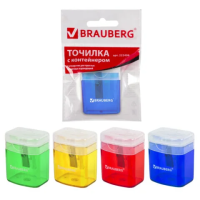 Точилка для карандашей Brauberg OfficeBox 1 отверстие, с контейнером, с крышкой, ассорти
