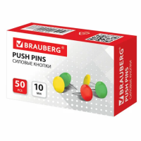Кнопки канцелярские Brauberg 10мм, 50шт/уп, металл. цветные