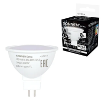Лампа светодиодная SONNEN EXTRA, 8 (70) Вт, GU5.3, софит, нейтральный белый, 30000 ч, LED MR16-8W-4000-GU5.3, 457917