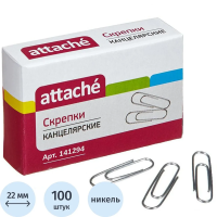 Скрепки канцелярские Attache 22мм, овальные, 100шт/уп, никелированные