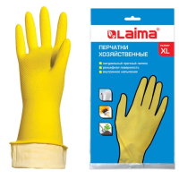 Перчатки МНОГОРАЗОВЫЕ латексные LAIMA 'СТАНДАРТ', х/б напыление, ПЛОТНЫЕ, размер 9-10, XL (очень большой), желтые, вес 48 г, 600782
