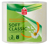 Туалетная бумага Fine Life Soft Classic ромашка, 2 слоя, 4 рулона, 18 м , белая
