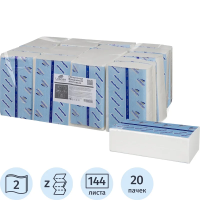 Бумажные полотенца Luscan Professional H2, 2 слоя, Z-сложение, 144лист, белые, 20 пачек