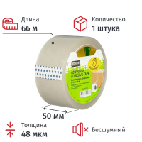Клейкая лента упаковочная Attache Selection 50ммх66м, прозрачная, 48мкм, бесшумная