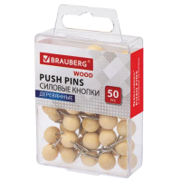 Кнопки для пробковых досок Brauberg Wood 50шт/уп, 10мм
