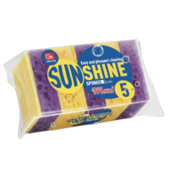 Губки для посуды 95х65х28 мм, КОМПЛЕКТ 5 шт., поролон/абразив, MAXI 'Sunshine', GRIFON, 910-012