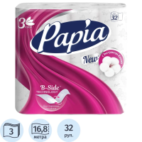 Туалетная бумага Papia 3 слоя, 32 рулона , 16,8 м, белая
