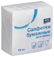 Aro Салфетки бумажные 2-слойные белые 100шт, 24 x 24см