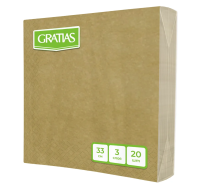 Салфетки бумажные Gratias 33 x 33см, 20шт, 3 слоя, золото