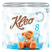 Туалетная бумага Kleo 3 слоя, 8 рулонов, 18м, белая