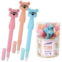 Ручка шариковая Юнландия Мишка синяя, 0.35мм, мягкий корпус ассорти