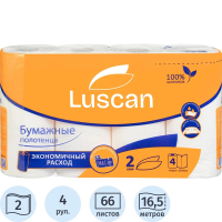 Бумажные полотенца Luscan 2 слоя, 4 рулона, 17м, белые