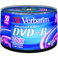 Диск DVD-R Verbatim 4.7Gb, 16х, Cake Box, 50шт/уп