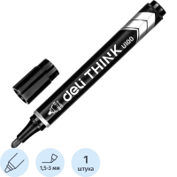 Маркер перманентный Deli Think черный, 1.5мм, круглый наконечник