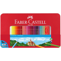 Карандаши цветные Faber-Castell 'Замок', 60цв., шестигр., заточ.+2ч/г кар. Grip+ластик+точилка, метал. коробка