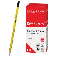 Карандаш чернографитный BRAUBERG, 1 шт., 'Смайлики', НВ, c ластиком, корпус желтый, заточенный, 1806