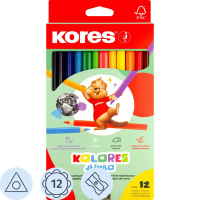 Набор цветных карандашей Kores Jumbo 12 цветов, трехгранные, с точилкой, 93512.01
