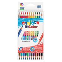 Карандаши двусторонние CARIOCA 'Bi-color', 12 штук, 24 цвета, трехгранные, грифель 3 мм, натуральное дерево, 42991