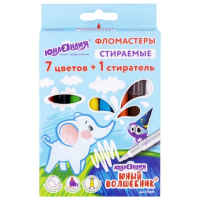 Фломастеры стираемые ЮНЛАНДИЯ 'ЮНЫЙ ВОЛШЕБНИК', 7 цветов+1 стиратель, ударопрочный наконечник, вентилируемый колпачок, картон, 151651