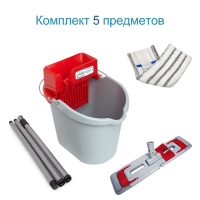 Комплект для уборки пола Росмоп Кваттро 10л, моп микрофибра, сборная ручка с резьбой 120см, красный,