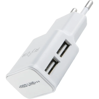 Зарядное устройство сетевое, 2 USB, 2.1А, Red Line NT-2A, бел, УТ000009405