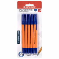 Набор шариковых ручек Brauberg I-stick Point синие, 0.35мм, 10шт/уп, оранжевый корпус