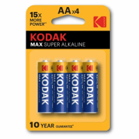 Батарейки алкалиновые 'пальчиковые' КОМПЛЕКТ 4 шт., KODAK Max Super Alkaline, АА (LR6, 24А), блистер, Б0005120