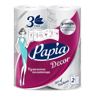 Бумажные полотенца Papia Decor 3слоя, 2 рулона, 11,5м, белые