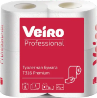 Бумага туалетная: 2сл 50м целлюлоза цвет белый ВЕЙРО Professional Premium /пач.=4 шт., Т316новый