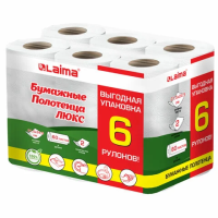 Бумажные полотенца Laima Luxe 2 слоя, 6 рулонов, 14,7м, белые, 114742