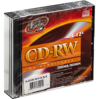 Диск CD-RW Vs 700Mb, 4-12x, Slim Case, 5шт/уп